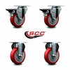 Service Caster 4'' Red Poly Wheel Swivel Top Plate Caster Set with 2 Posi Brakes 2 Rigid, 4PK SCC-20S414-PPUB-RED-PLB-2-R-2